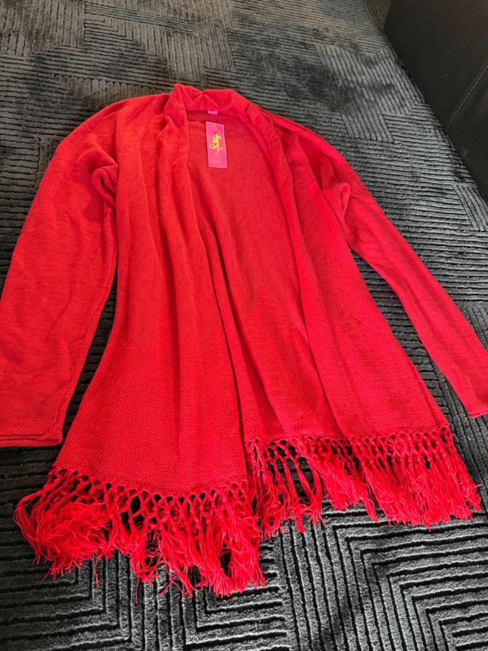 Lilly Pulitzer Red Fringe Open-Front Cardigan